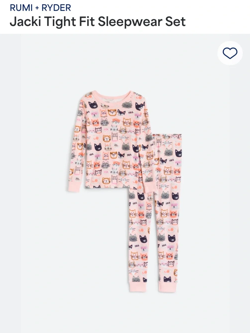 Pink Cat Print Kids Pajama Set